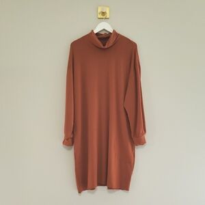 Garnet Hill Long Sleeve Midi Dress XL Copper Burnt Orange Lagenlook Loose Fit